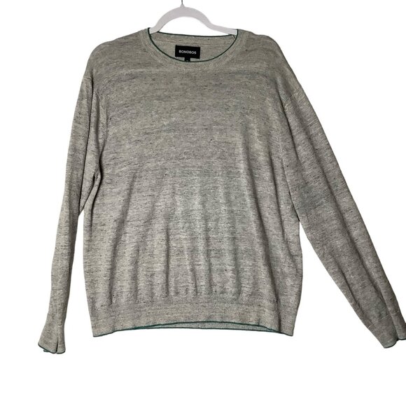 Bonobos Slim Fit Crewneck Sweater Men Size Large 100% Linen Light Gray - Picture 1 of 8